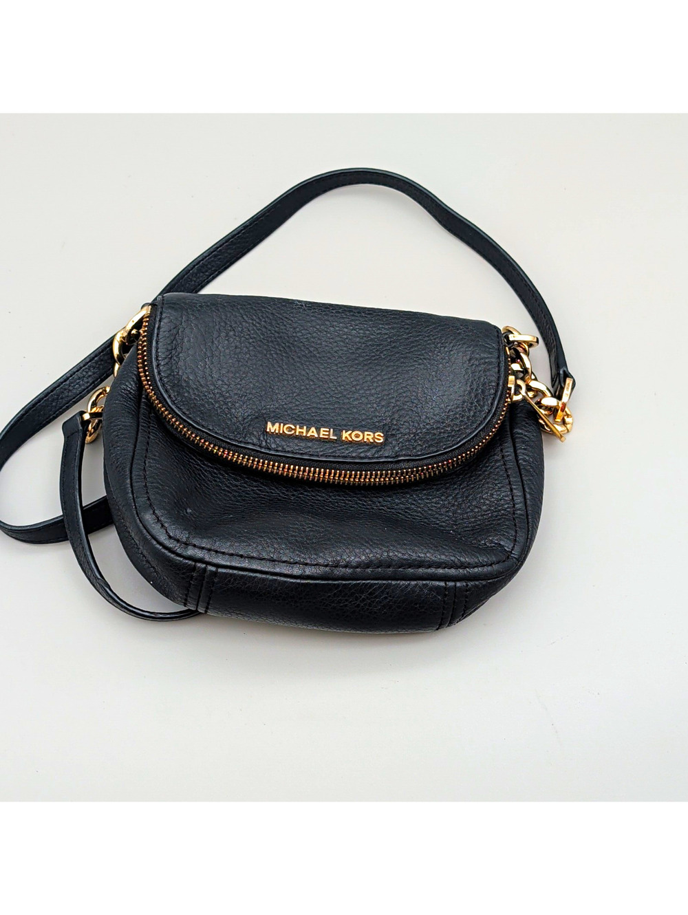 Michael Kors Women’s Black Small Crescent Crossbody Bag Gold Hardware Zip